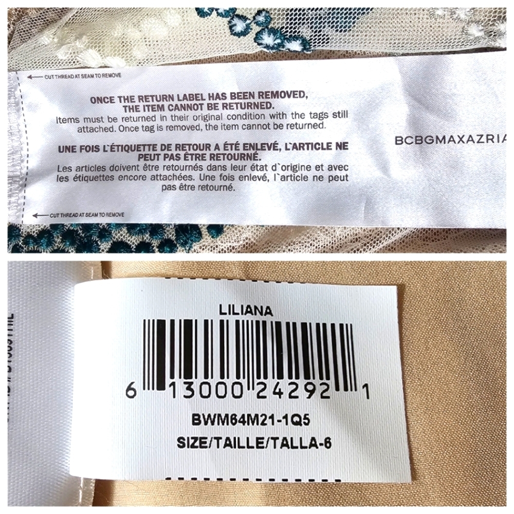 BCBGMAXAZRIA NWT Lilian Dress Sz 6 Ivory, silver, gold, teal Prom, Formal - Picture 14 of 16